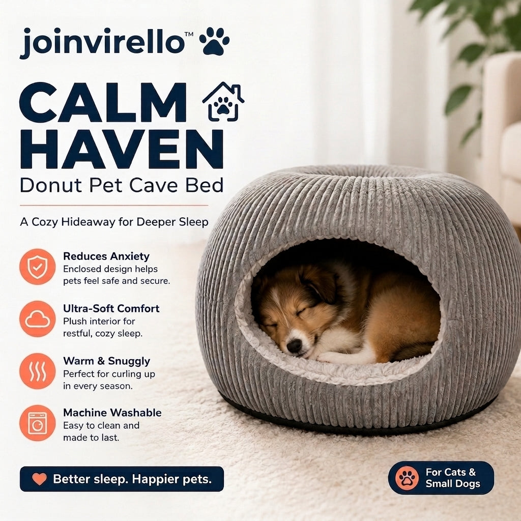 joinvirello™Donut Cave Pet Bed – Cozy Enclosed Sleeping Nest for Cats & Small Dogs